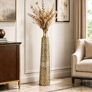 Tall Tapered Gold Metal Floor Vase 106.7cm Modern Minimalist Home Decor Accent by Sona Casa