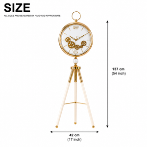 Modern White LED Tripod Floor Clock with Moving Gears, Industrial Style Home Decor Accent - Accent Collection