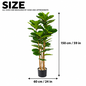 150 cm Artificial Fiddle Leaf Fig Tree Indoor Lifelike Faux Plant with Green Leaves in Black Pot for Home & Office Decor