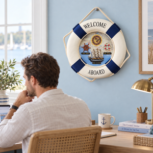 White and Red Nautical Lifebuoy Clock