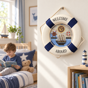 White and Red Nautical Lifebuoy Clock