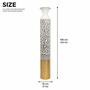 Tall White Silver Gold Metal Floor Vase with Metallic Finish for Modern Home Decor 14x14x106.7 cm