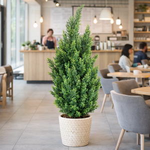 Artificial Tree Lemon Cypress, 120 cm Cedar Tree in Black Pot Stable Base Indoor Home, Office Patio, Living Room Decor by Sona Casa