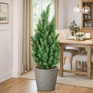 Artificial Tree Lemon Cypress, 120 cm Cedar Tree in Black Pot Stable Base Indoor Home, Office Patio, Living Room Decor by Sona Casa