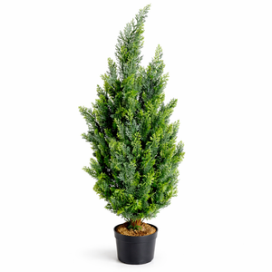 Artificial Tree Lemon Cypress, 120 cm Cedar Tree in Black Pot Stable Base Indoor Home, Office Patio, Living Room Decor by Sona Casa