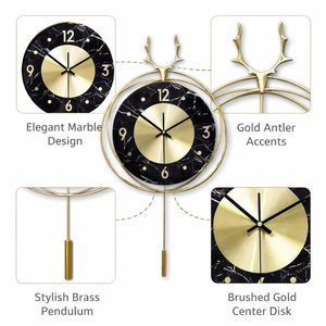 Vertical Gold and Black Silent Pendulum Wall Clock, 22" Modern Decorative Clock for Home, Office, Living Room, Bedroom by Sona Casa