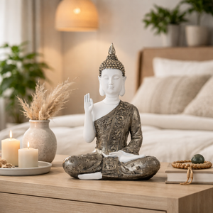 Small Meditating Buddha Statue 12" Tabletop Centerpieces Home Decor Gifts, Desktop, Shelf Shrine Ornament by Sona Casa