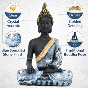 Small Buddha Statue, 8" Black Meditating Decorative Desk Sculpture, Living Room Home Office Zen Decor, Spiritual Gifts by Sona Casa