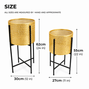 Pair of Large Metal Planter Pots, 24 and 22 inch Tall Indoor Planters with Sturdy Stands, Home Office Decor by Sona Casa