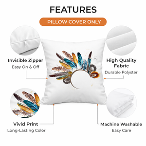 Modern Minimalist Square Cushion Cover, 17 x 17 Inch Feather Design Farmhouse Bohemian Decorative Pillowcase for Living Room Bedroom by Sona Casa