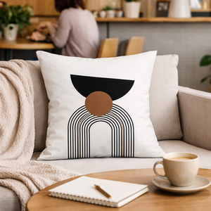 Modern Square Cushion Cover, 17 x 17 Inch Minimalist Farmhouse Bohemian Decorative Pillowcase for Living Room Bedroom by Sona Casa