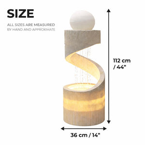 Tall Modern Spiral Floor Water Fountain with LED Lights & Orb, 112cm Home or Office Decor by Sona Casa