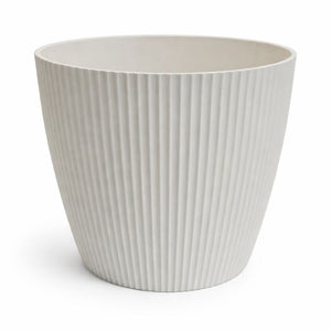 Modern Round Plastic Planter, 11 inch White Flower Pot with Drainage Hole, Home Office Garden Decor by Sona Casa