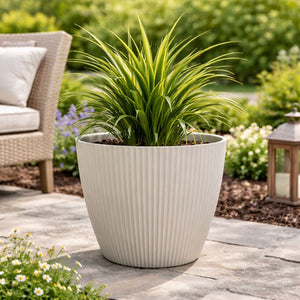 Modern Round Plastic Planter, 11 inch White Flower Pot with Drainage Hole, Home Office Garden Decor by Sona Casa