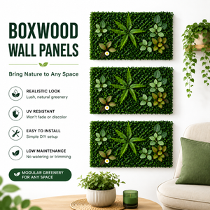 Green Boxwood Artificial Wall Panel with Lush Leaves, 40x60cm, Realistic Faux Greenery for Indoor Outdoor Home Decor - Accent Collection