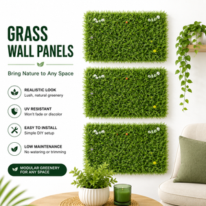 Modern Green Artificial Grass Wall Panels for Indoor Vertical Garden Decor, 40x60cm Natural Faux Plant Finish - Accent Collection