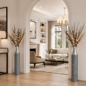 Set of 2 Tall Silver Metal Floor Vases with Modern Minimalist Design, 15x15x107 cm, Elegant Home Decor Accent