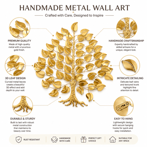 Large Gold Tree Metal Wall Sculpture, 34 inch Modern Tree of Life Wall Art Decor for Home or Office