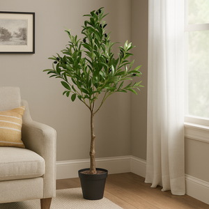 Large Nearly Natural Artificial Olive Tree with Black Olives, 47" Fake Plant for Patio, Front Porch, Living Room, Indoor Outdoor Ornament, Home Decor-Sona Casa