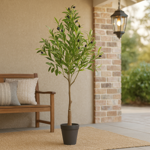 Large Nearly Natural Artificial Olive Tree with Black Olives, 47" Fake Plant for Patio, Front Porch, Living Room, Indoor Outdoor Ornament, Home Decor-Sona Casa