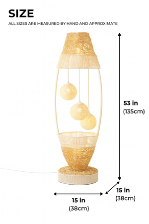 Tall LED Floor Lamp with Off White Cane Balls, Handmade Modern Decorative Accent, Ambient 4 LED Bulbs, Home Decor-Sona Casa