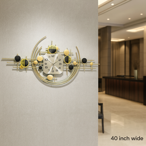 40" Large Metal Wall Clock with Silent Movement, Gold Accents, Decorative Modern Home Office Wall Art-Sona Casa