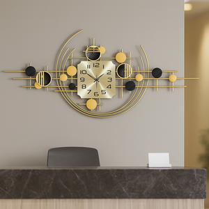 Large Decorative Metal Wall Clock, 40" Wide, Silent Gold Accent Home Office Decor-Sona Casa