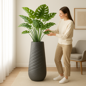 Modern Tall Indoor Self Watering Decorative Plant Pot, 33 in Contemporary Flower Pot Home, Office, Garden Decoration, Gift-Sona Casa