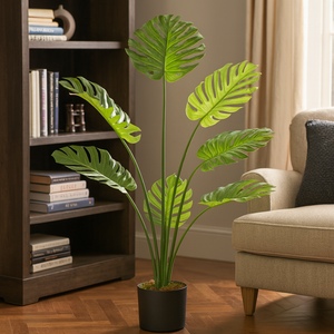 Large Artificial Monstera Plant, 120cm Nealy Natural with Cement Base, Indoor, Patio, Porch, Home Office Decor, Gifts-Sona Casa