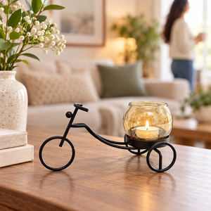 Black Iron Rickshaw Tealight Candle Holder with Glass Cup