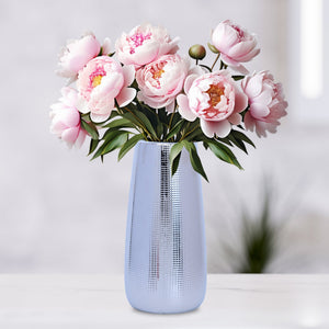 Silver and Chrome 10" Ceramic Vase Tabletop, Desktop, Countertop, Living Room Centerpiece, Home Office Decor Gifts by Sona Casa