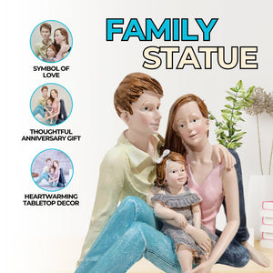 Family Figurine, 5" Father Mother Daughter Statue Modern Tabletop Decor by Sona Casa