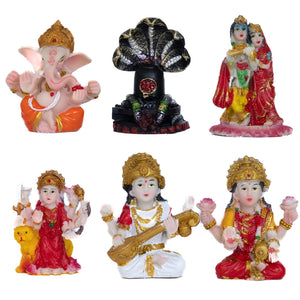 Multicolor Polyresin Mini Hindu God Figurines Set, 2" Pooja Mandir Decor by Sona Casa