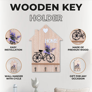 Wall Mounted Wooden Decorative Key Holder, 3 Hooks, 13" Hanger for Leashes, Purses, Car Keys, Housewarming Gift by Sona Casa