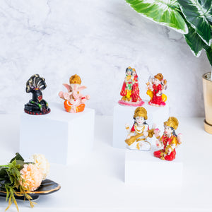 Multicolor Polyresin Mini Hindu God Figurines Set, 2" Pooja Mandir Decor by Sona Casa