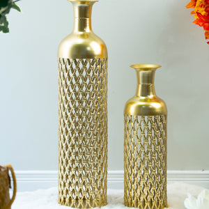Large Metal Floor Vases, Golden Vase Set of 2 Home Decor 27" and 19" by Sona Casa
