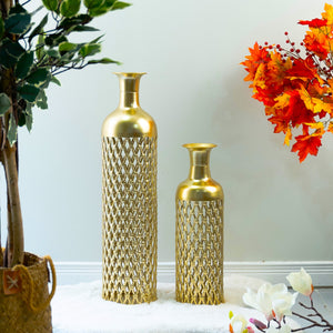Large Metal Floor Vases, Golden Vase Set of 2 Home Decor 27" and 19" by Sona Casa