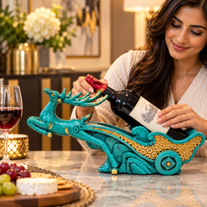 Rustic Deer Wine Bottle Holder – Teal & Gold