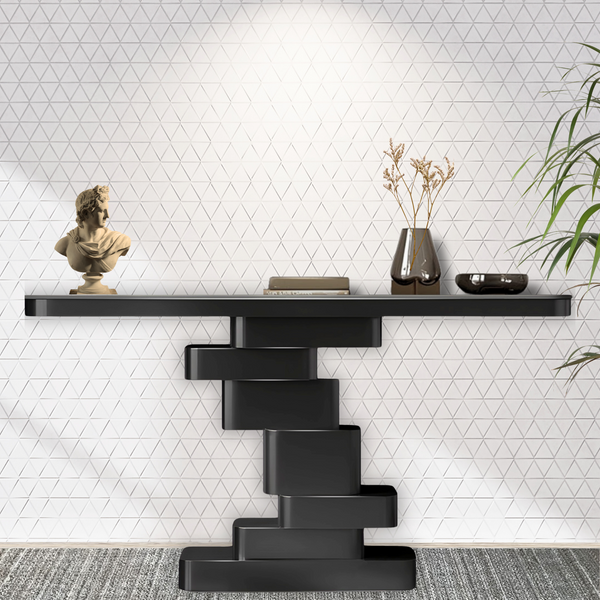 Modern 55" Console Table, High Quality White Marble Top, Matte Black Metal Steel Frame by Sona Casa