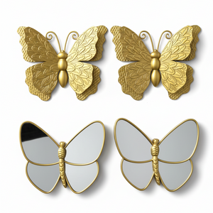 4 Piece Gold Butterfly Wall Decor Set, 3D Wall Sculpture & Mirrored Accents, Modern Glam Home Decor for Bedroom, Living Room, Nursery-Sona Casa