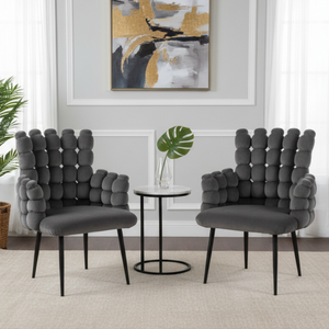 Set of 2 Modern Upholstered Accent Chairs in Gray with Elegant Black Metal Frame, Contemporary Plush Cushioned Seating for Home, Office, Living Room-Sona Casa