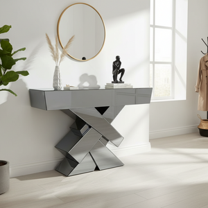 Large Mirror Glass Console Table Grey, Elegant Modern Decor for Entryway, Living Room & Office-Sona Casa