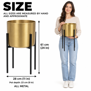 Gold Metal Planter with Black Stand, 24 in High-Sona Casa