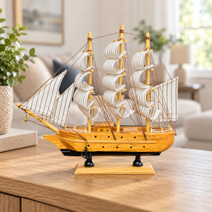 Wooden Sailing Ship Decor – 9" Nautical Tabletop Accent