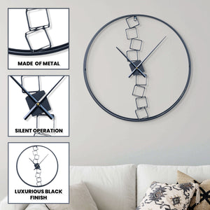 Black Metal Wall Clock, 24" Silent Abstract, Modern Living Room Decor by Sona Casa