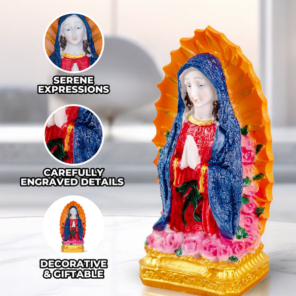 Blessed Virgin Mary Multicolor Statue, 8" Immaculate Heart Tabletop Decor