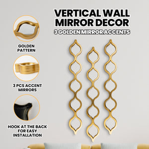 Vertical/Horizontal Wall Mirror Decor, 3 Teardrop Mirror Gold Accents, Indoor Wall Art for Living Room 35 inch, 88 cm-Sona Casa