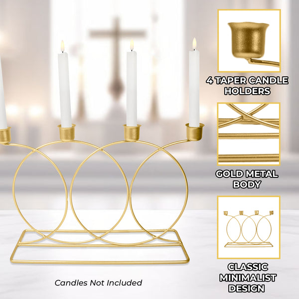 Metal Taper Candle Holder, 4 in 1 Gold Light Holders, 9" Mantel Decor