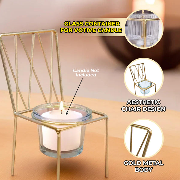 Gold Candle Holder, Golden Chair Design, Metal Home Decor, Tabletop Centerpiece 6in, 15cm by Accent Collection