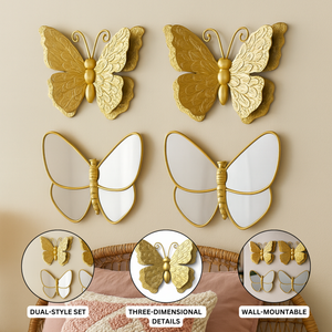 4 Piece Gold Butterfly Wall Decor Set, 3D Wall Sculpture & Mirrored Accents, Modern Glam Home Decor for Bedroom, Living Room, Nursery-Sona Casa